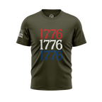 1776 Flag Sleeve Tee — Red, White & Blue on Black