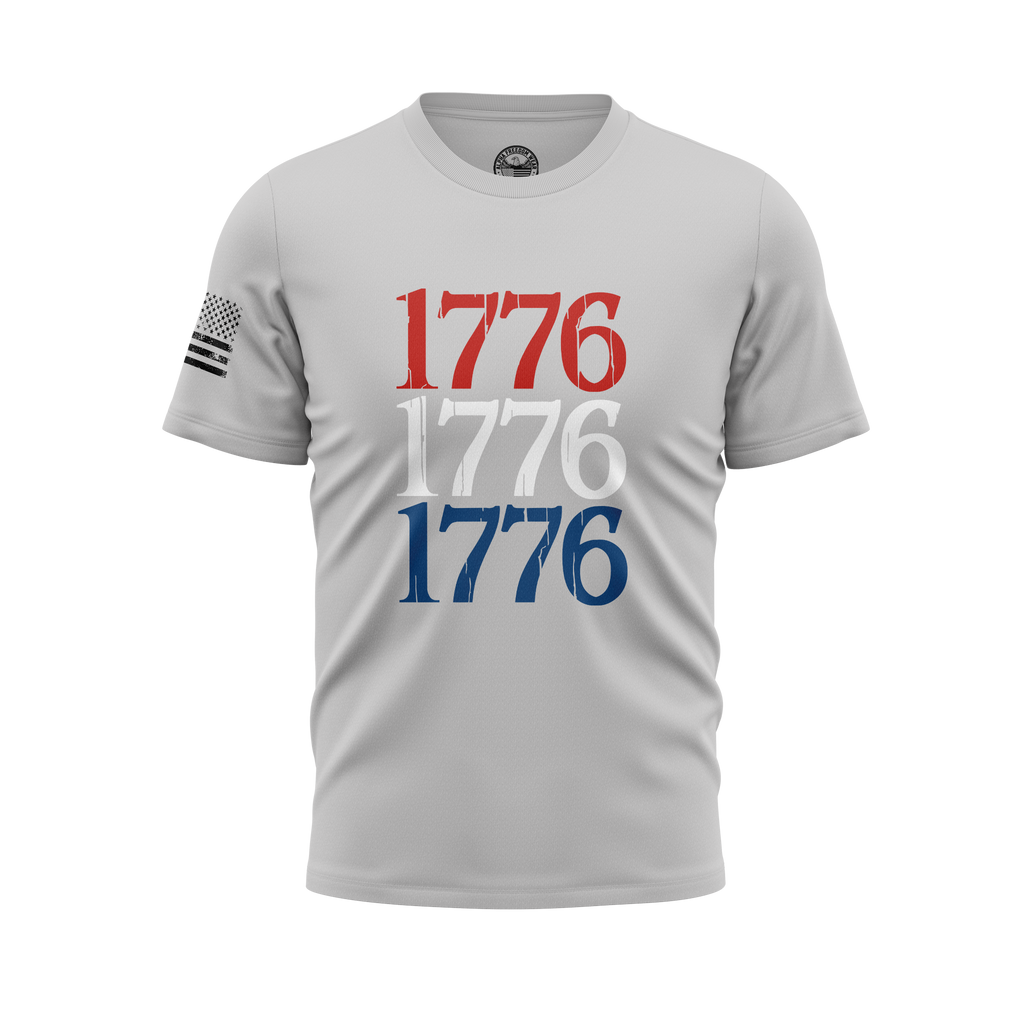 1776 Flag Sleeve Tee — Red, White & Blue on Black
