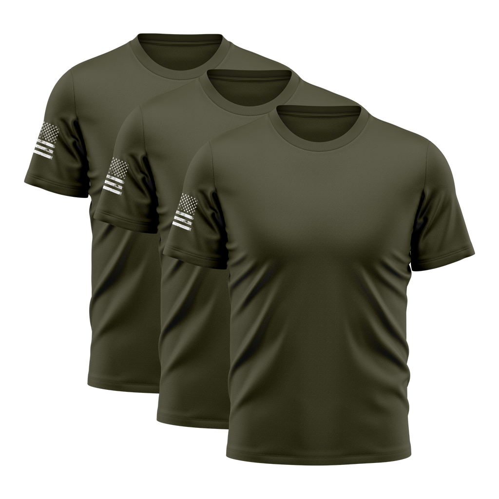 Alpha Freedom Army Short Sleeve T-Shirt – USA Flag Sleeve | 3-Pack