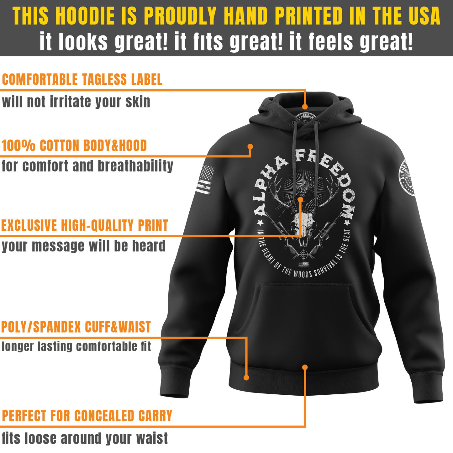 Alpha Freedom Tactical Hunter Black Hoodie