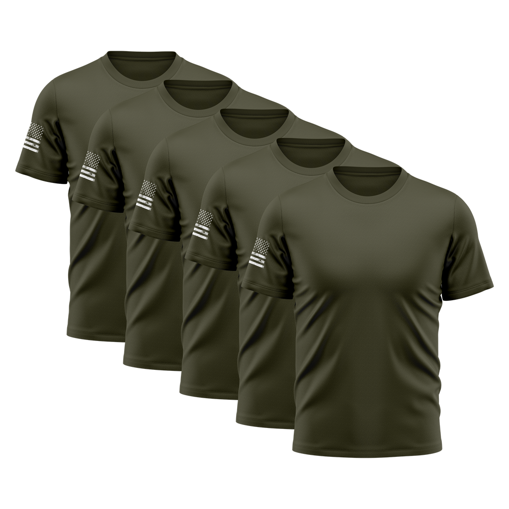 Alpha Freedom Army Short Sleeve T-Shirt – USA Flag Sleeve | 5-Pack