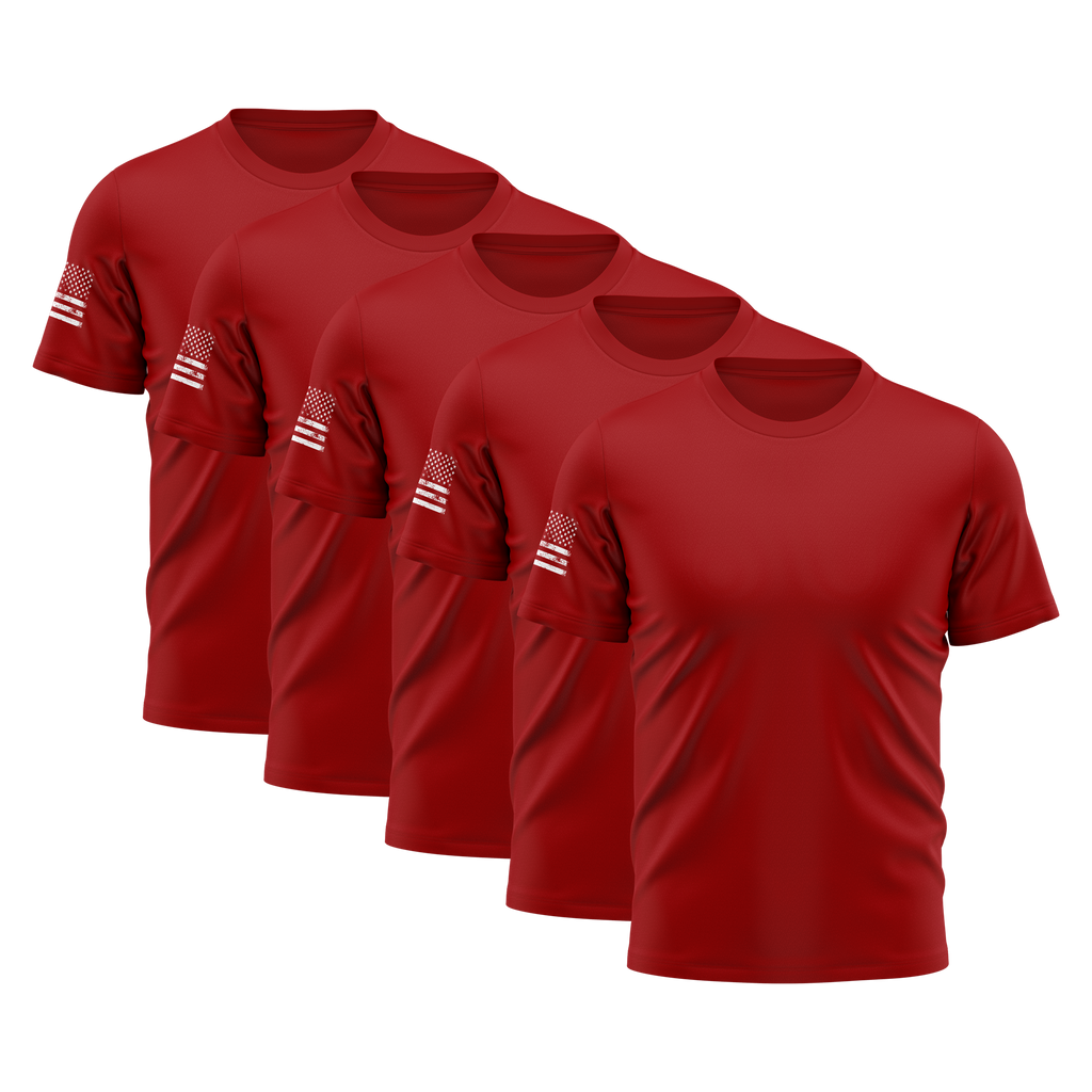 Alpha Freedom Red Short Sleeve T-Shirt – USA Flag Sleeve | 5-Pack