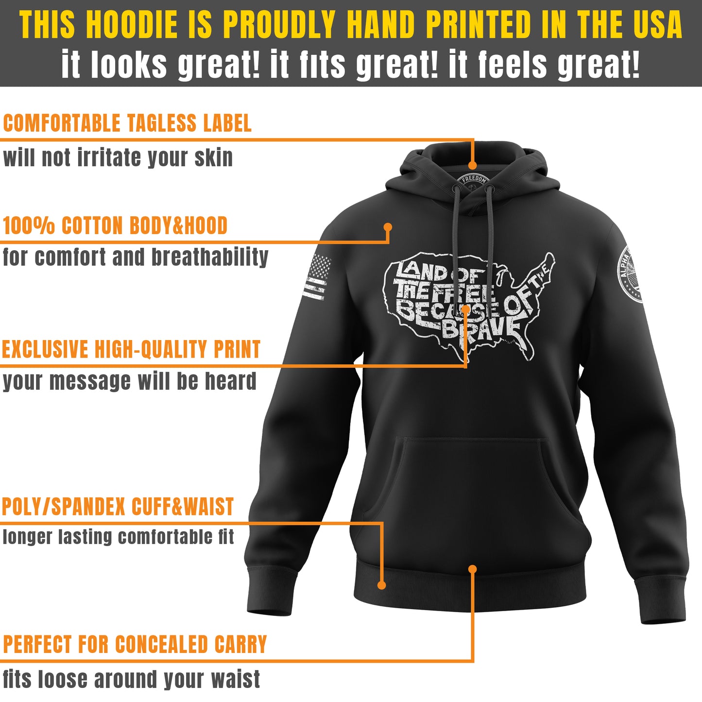 Land of the Free Because of the Brave Hoodie