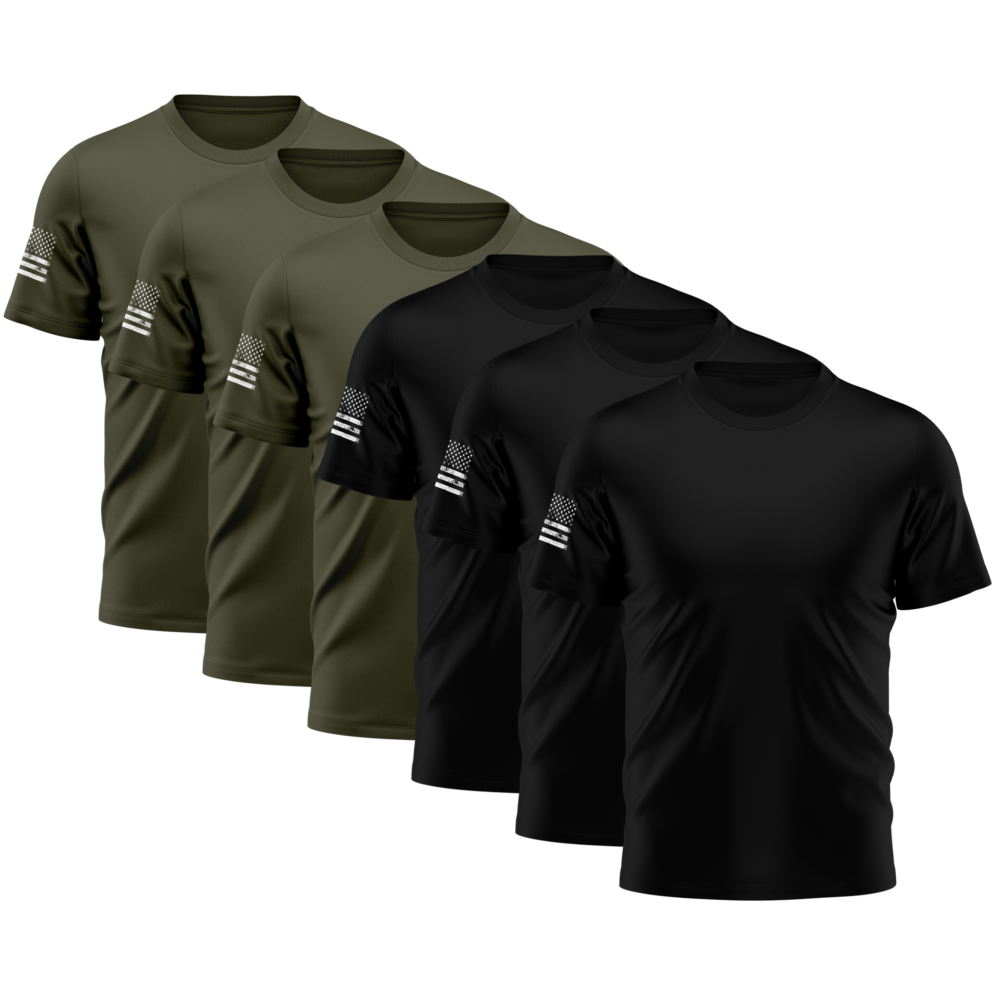 Alpha Freedom Black, Army Short Sleeve T-Shirt – USA Flag Sleeve | 6-Pack