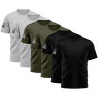 USA Flag Sleeve Tee — 6-Pack (Black, Army Green & Granite)