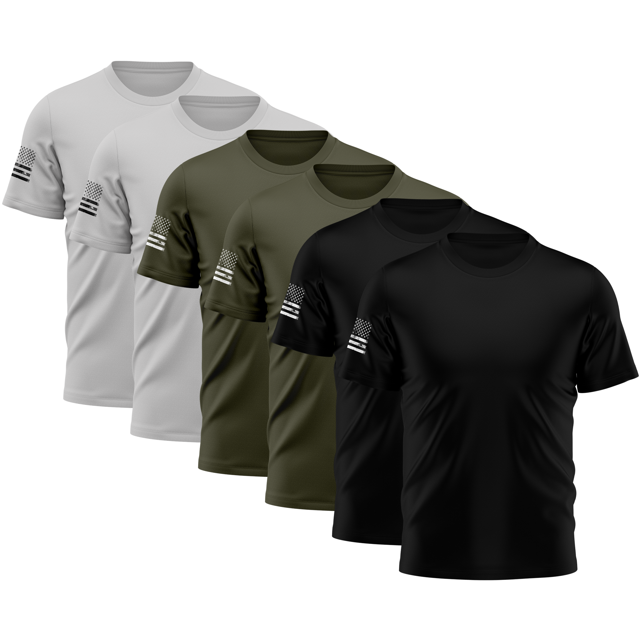 Alpha Freedom Black, Army, Granite Short Sleeve T-Shirt – USA Flag Sleeve | 6-Pack