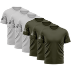 USA Flag Sleeve Tee — 6-Pack (Army Green & Granite)