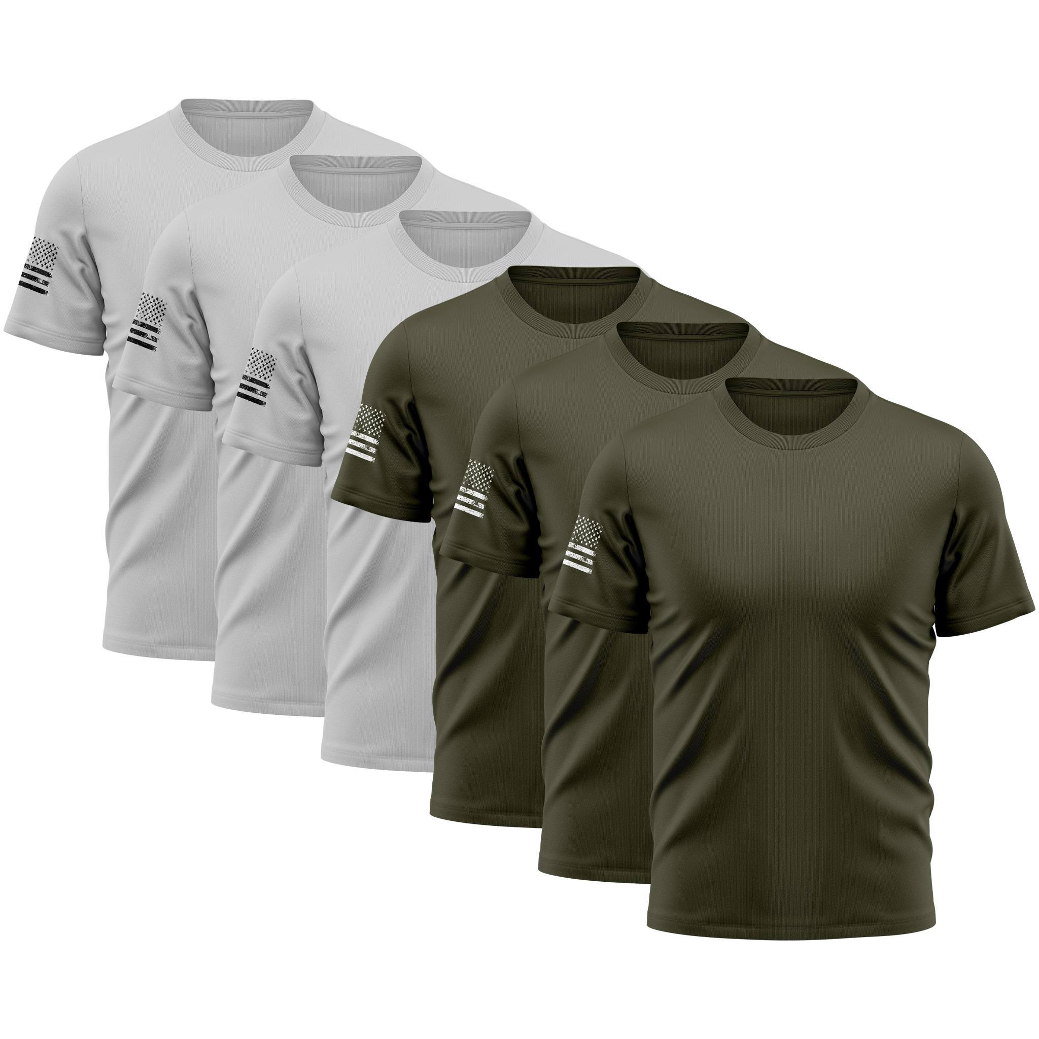 Alpha Freedom Army, Granite Short Sleeve T-Shirt – USA Flag Sleeve | 6-Pack