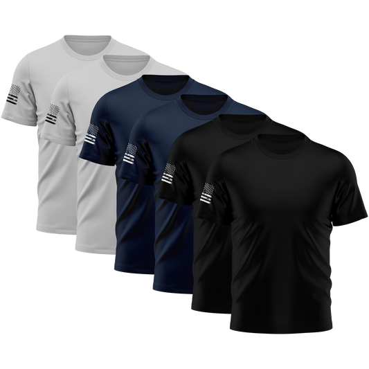 Alpha Freedom Black, Navy, Granite Short Sleeve T-Shirt – USA Flag Sleeve | 6-Pack