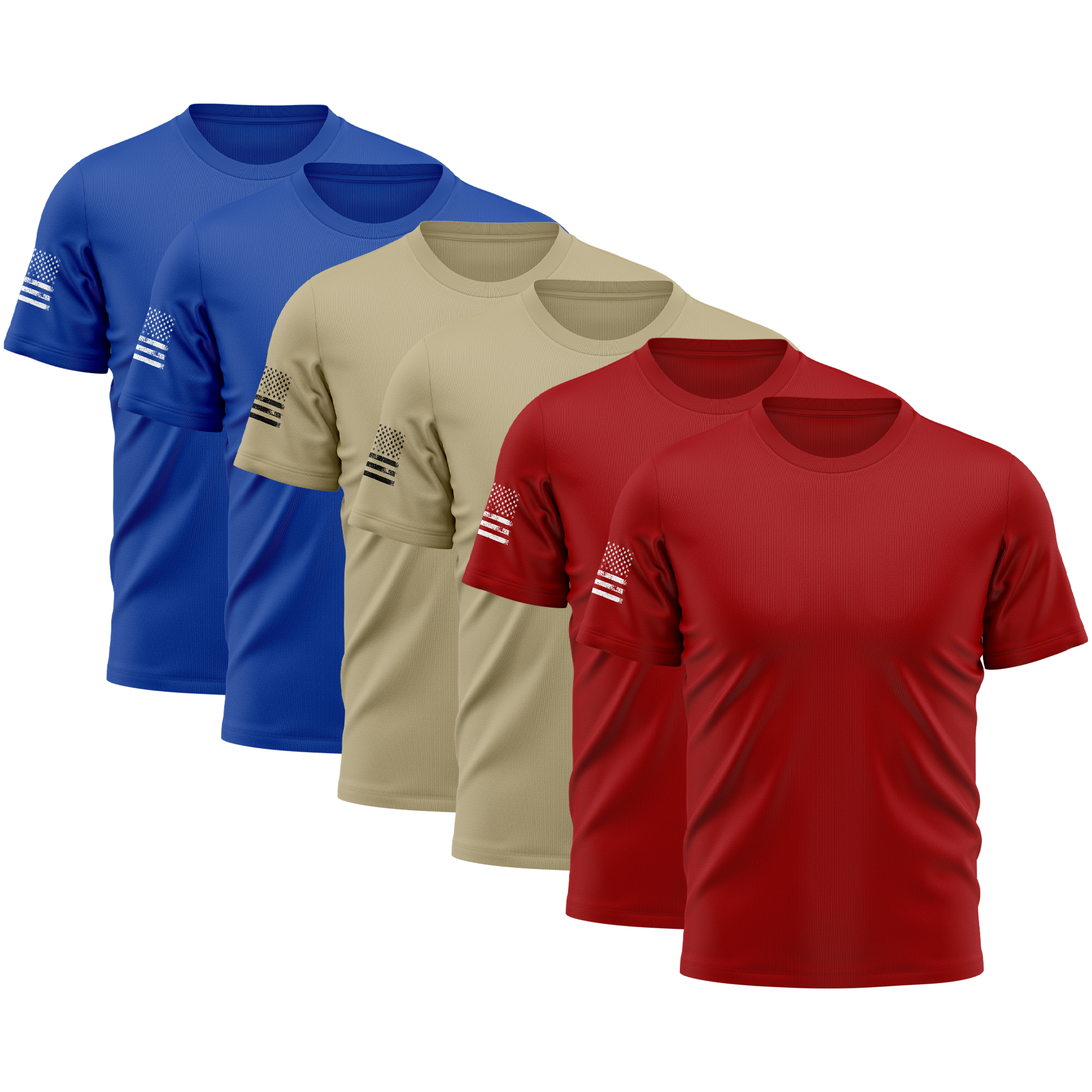 Alpha Freedom Red, Khaki, Bright Royal Short Sleeve T-Shirt – USA Flag Sleeve | 6-Pack