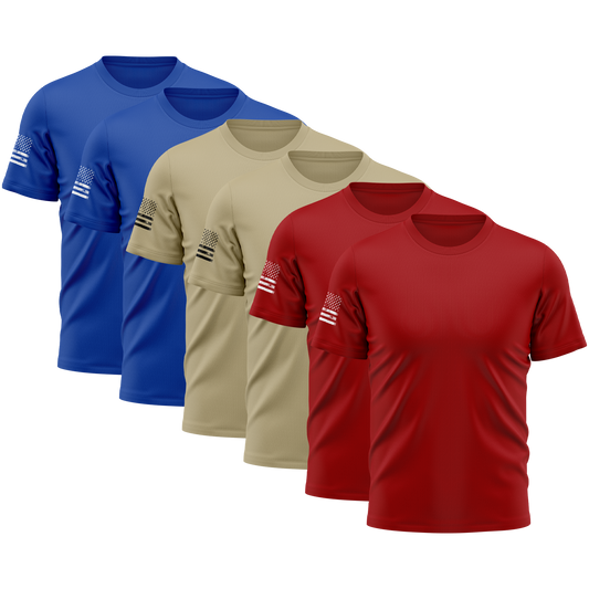 Alpha Freedom Red, Khaki, Bright Royal Short Sleeve T-Shirt – USA Flag Sleeve | 6-Pack
