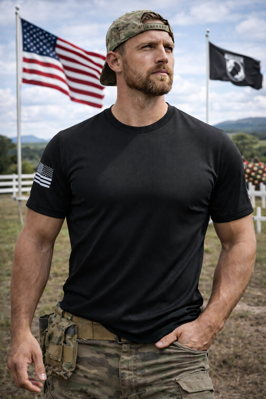 Alpha Freedom Black Short Sleeve T-Shirt – USA Flag Sleeve | 3-Pack