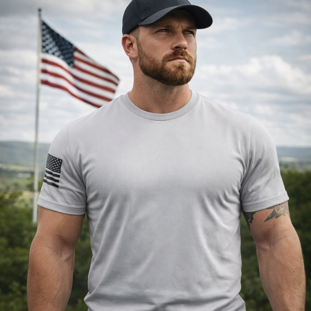Alpha Freedom Granite Short Sleeve T-Shirt – USA Flag Sleeve | 3-Pack