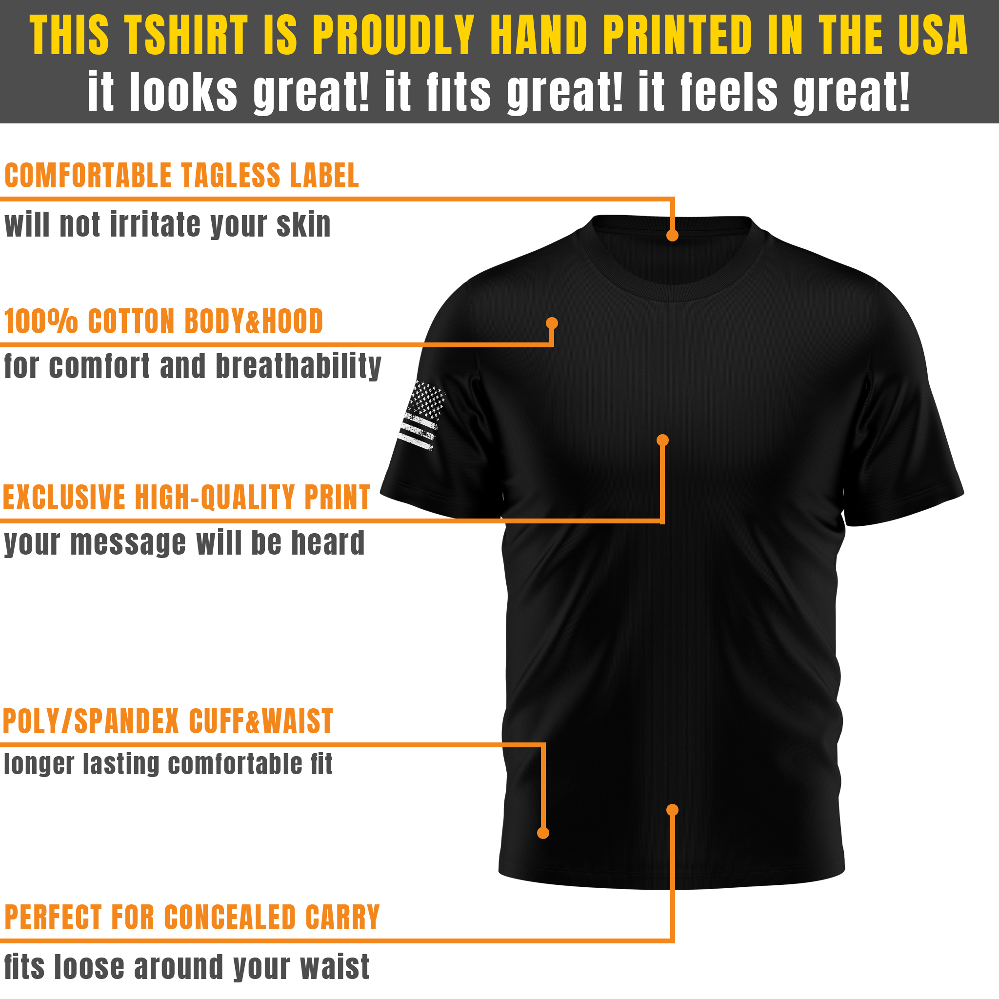 Alpha Freedom Black, Navy, Granite Short Sleeve T-Shirt – USA Flag Sleeve | 6-Pack