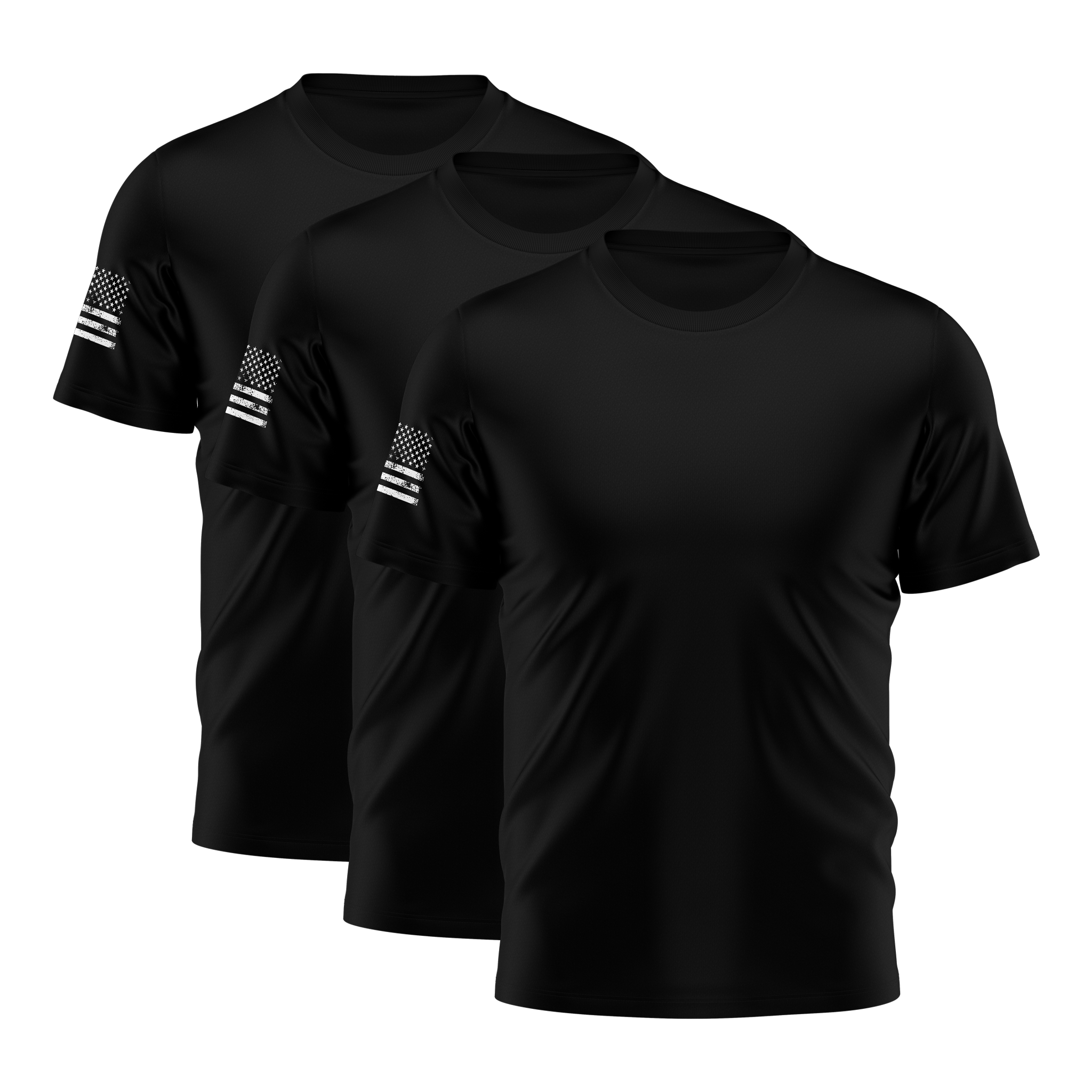 Alpha Freedom Black Short Sleeve T-Shirt – USA Flag Sleeve | 3-Pack