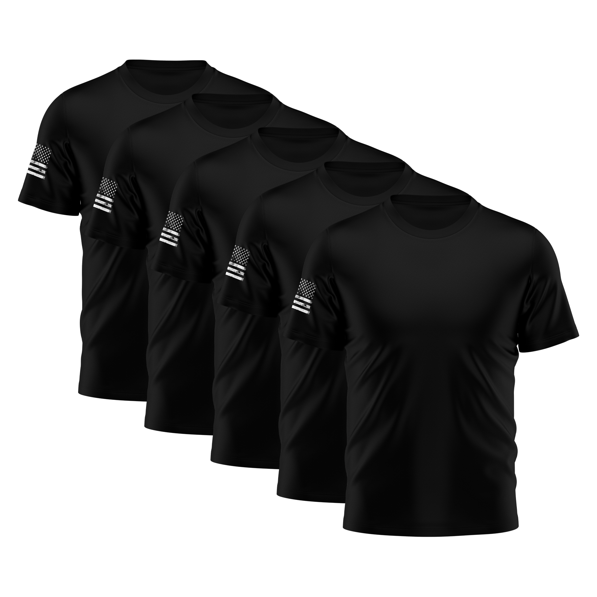 Alpha Freedom Black Short Sleeve T-Shirt – USA Flag Sleeve | 5-Pack