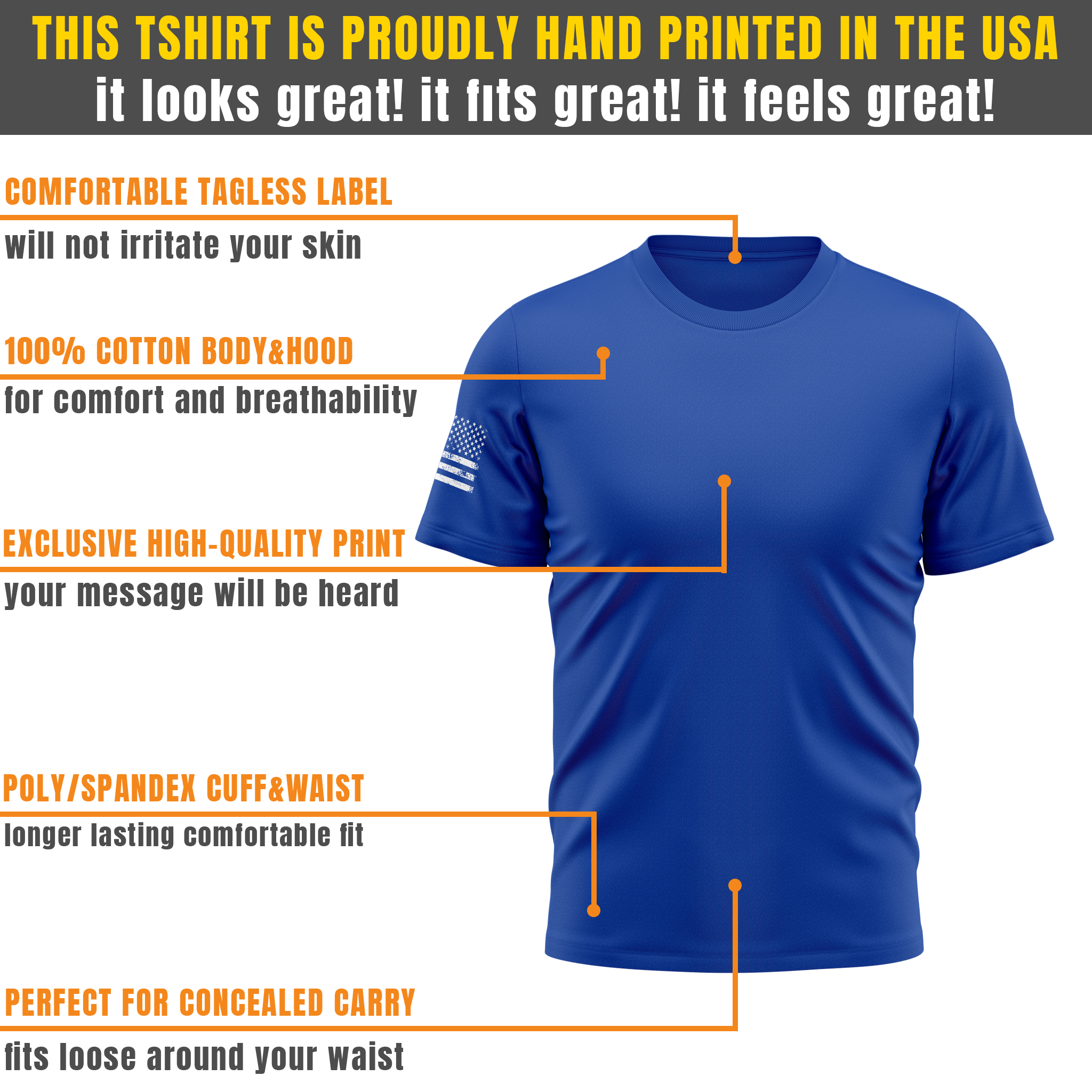 Alpha Freedom Royal Blue Short Sleeve T-Shirt – USA Flag Sleeve | 5-Pack