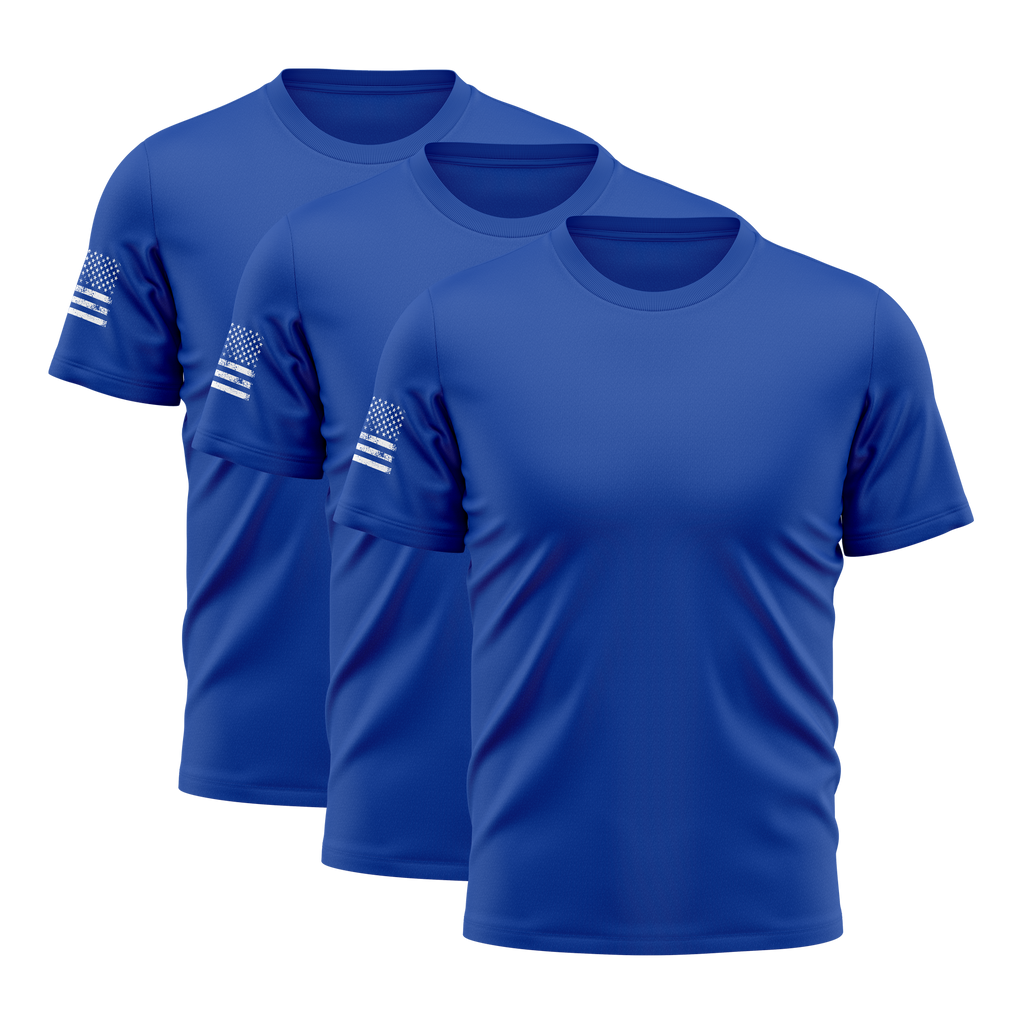 Alpha Freedom Royal Blue Short Sleeve T-Shirt – USA Flag Sleeve | 3-Pack