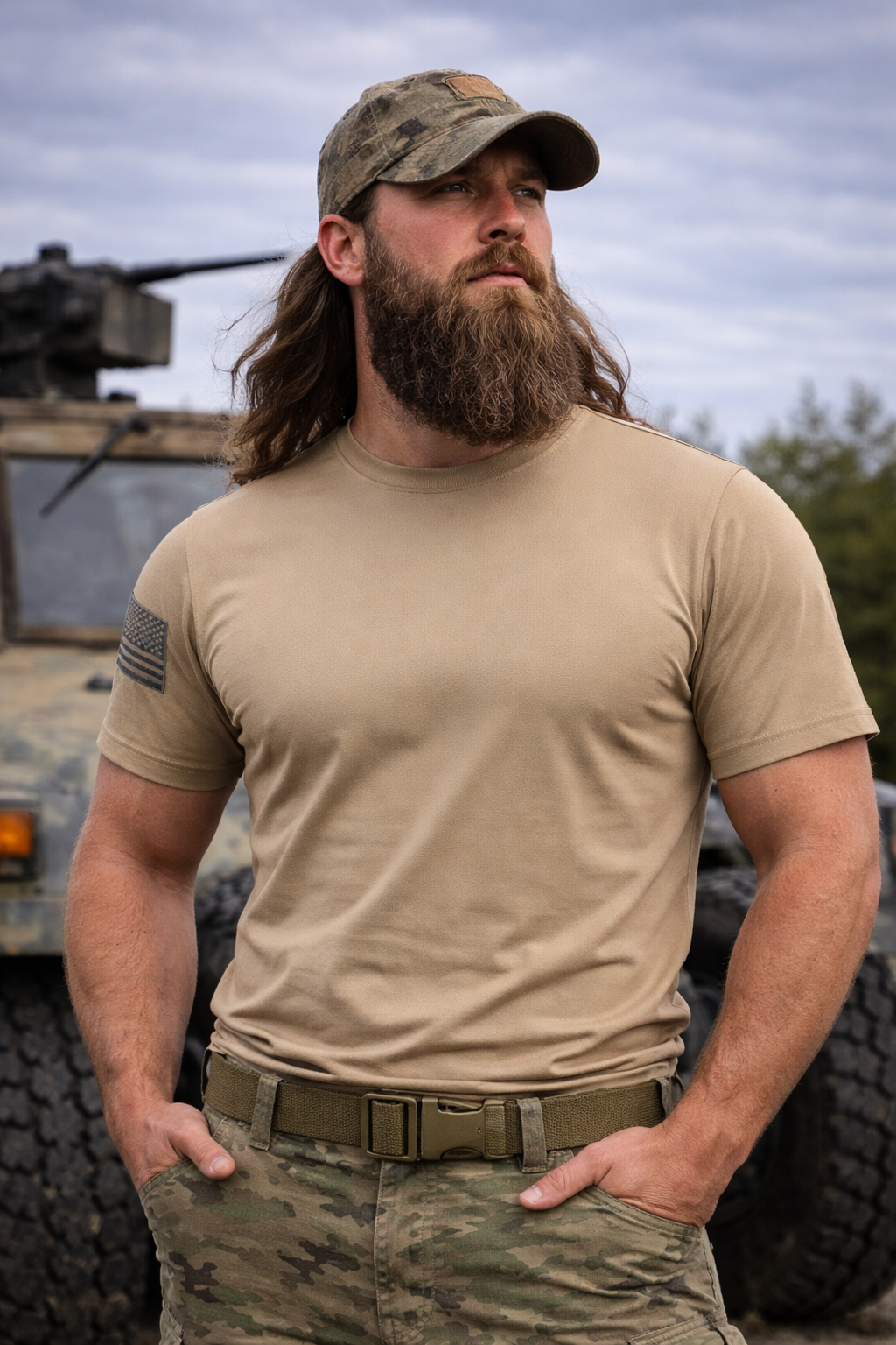 Alpha Freedom Khaki Short Sleeve T-Shirt – USA Flag Sleeve | 3-Pack