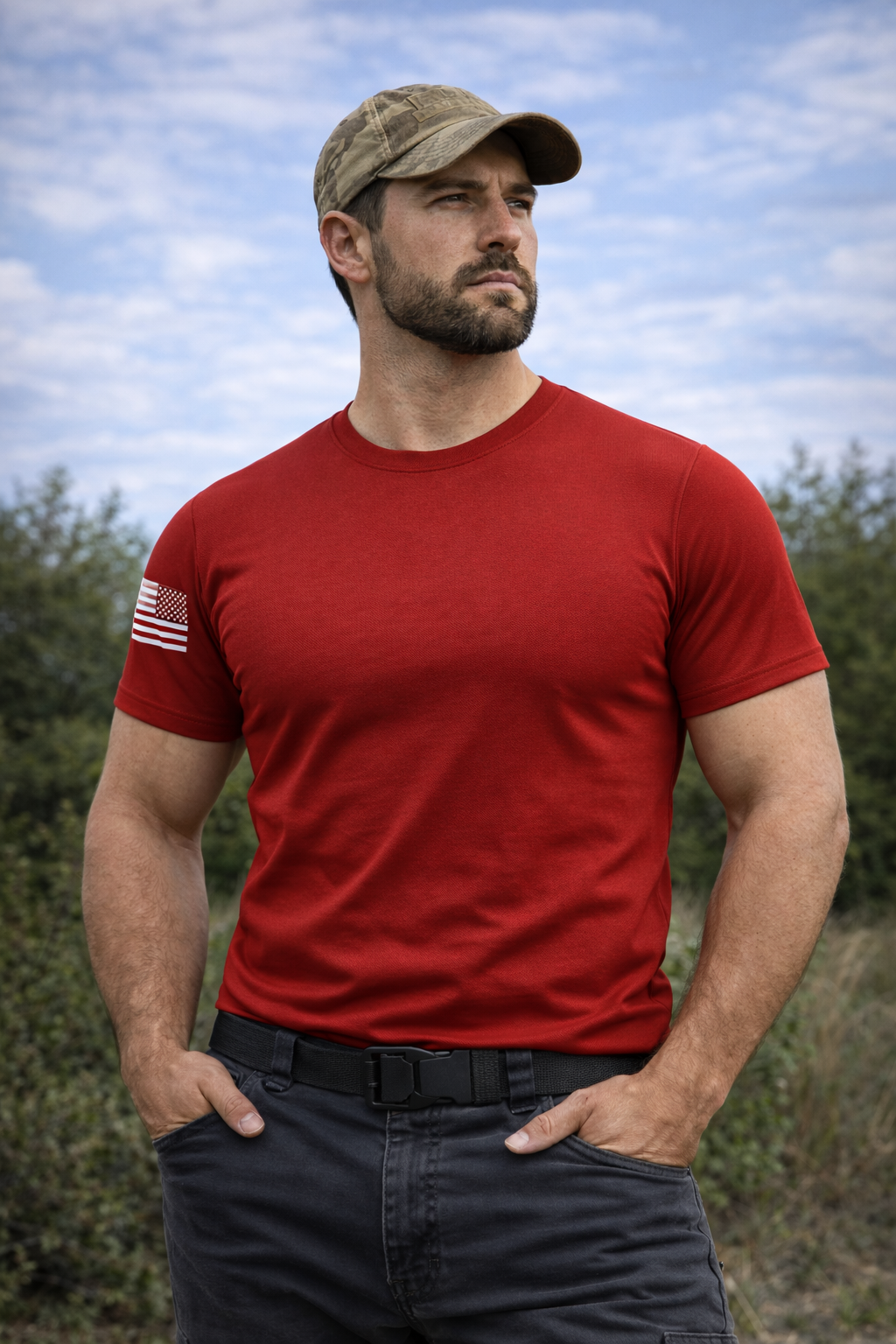 Alpha Freedom Red Short Sleeve T-Shirt – USA Flag Sleeve | 5-Pack