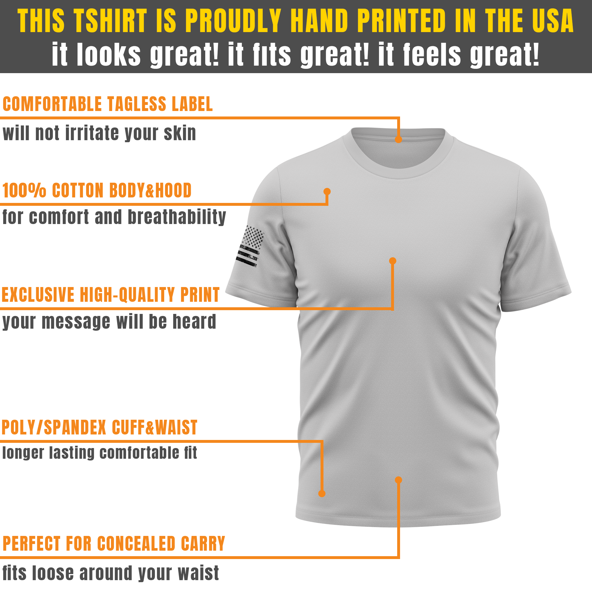 Alpha Freedom Granite, Khaki, Bright Royal Short Sleeve T-Shirt – USA Flag Sleeve | 6-Pack