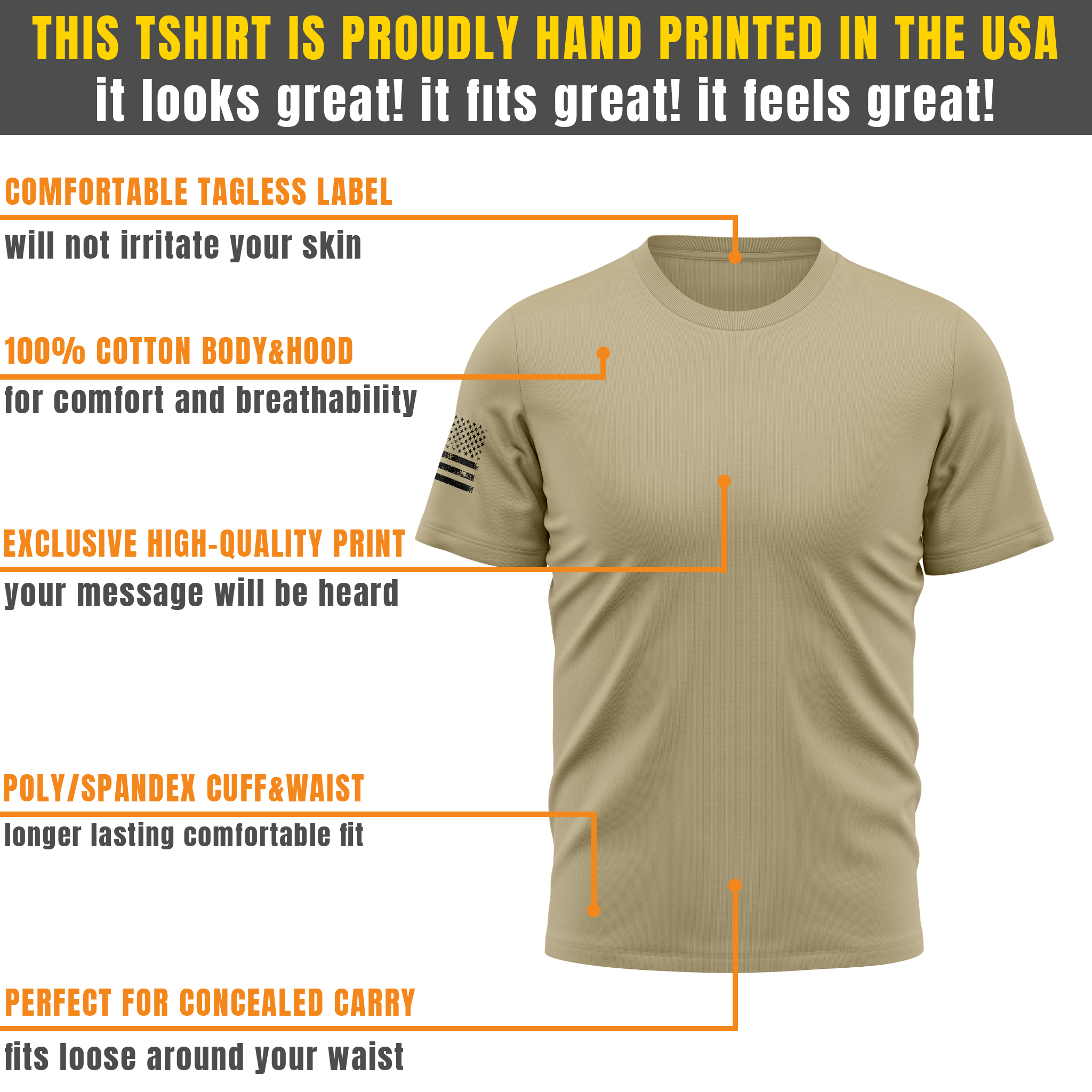 Alpha Freedom Khaki Short Sleeve T-Shirt – USA Flag Sleeve | 3-Pack
