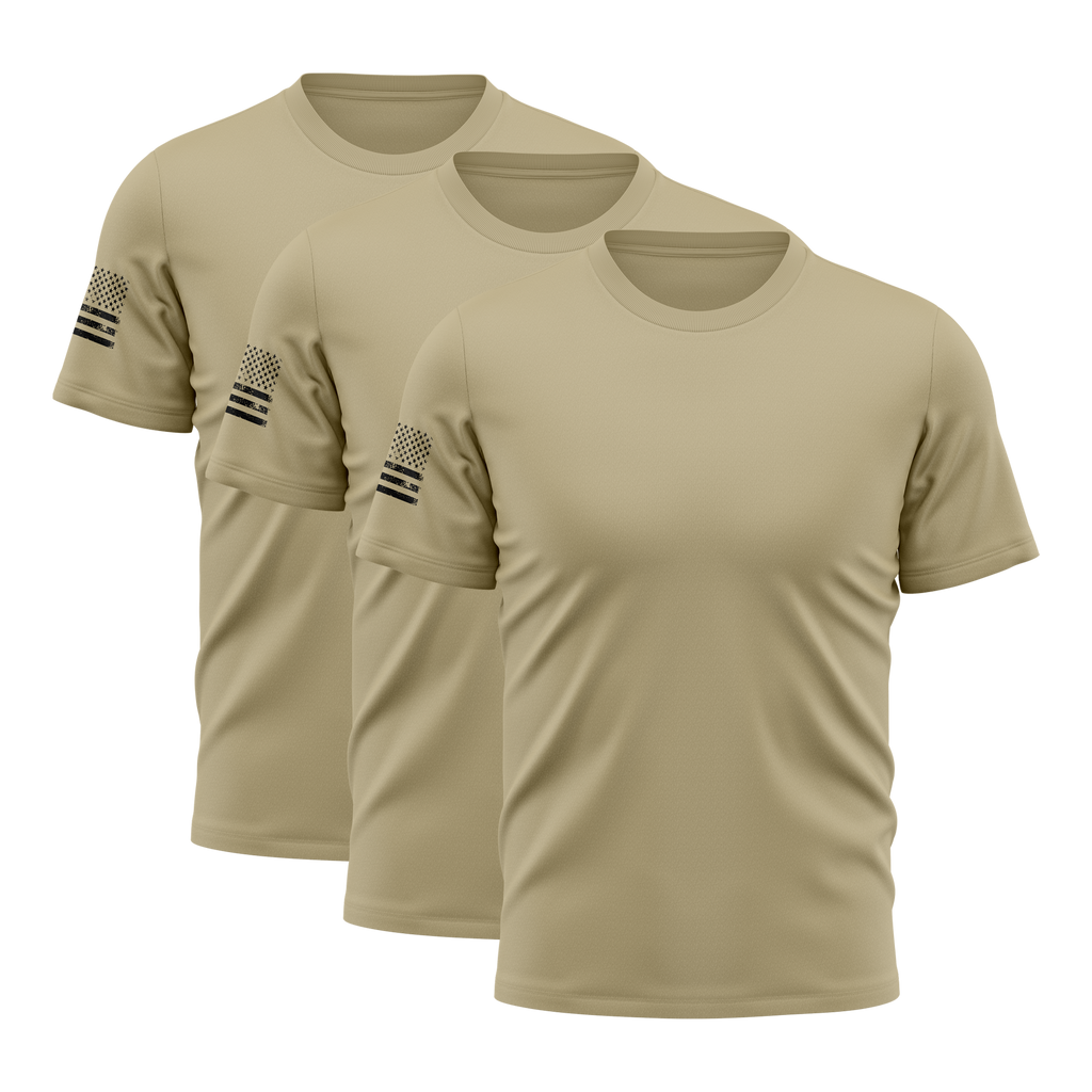 Alpha Freedom Khaki Short Sleeve T-Shirt – USA Flag Sleeve | 3-Pack