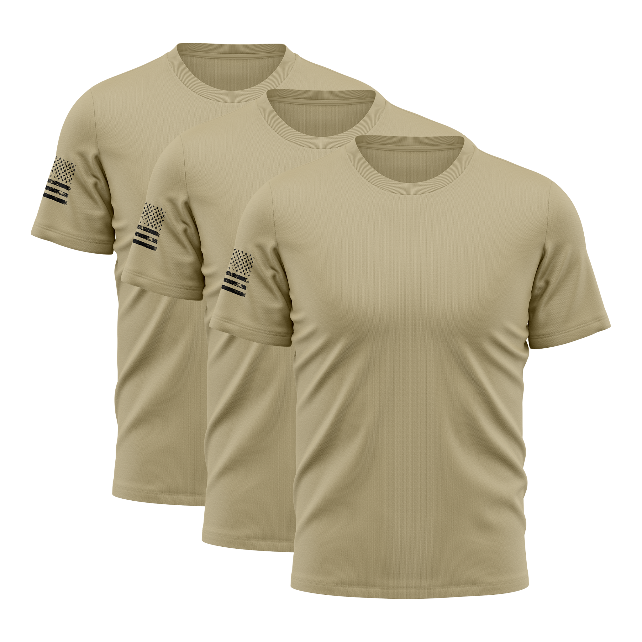 Alpha Freedom Khaki Short Sleeve T-Shirt – USA Flag Sleeve | 3-Pack
