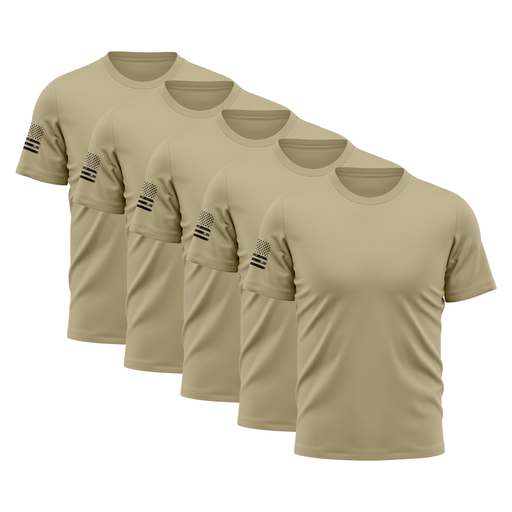 Alpha Freedom Khaki Short Sleeve T-Shirt – USA Flag Sleeve | 5-Pack