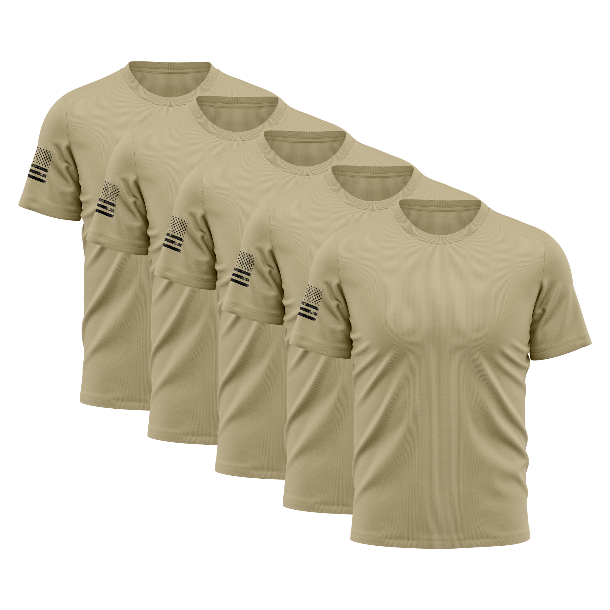 Alpha Freedom Khaki Short Sleeve T-Shirt – USA Flag Sleeve | 5-Pack