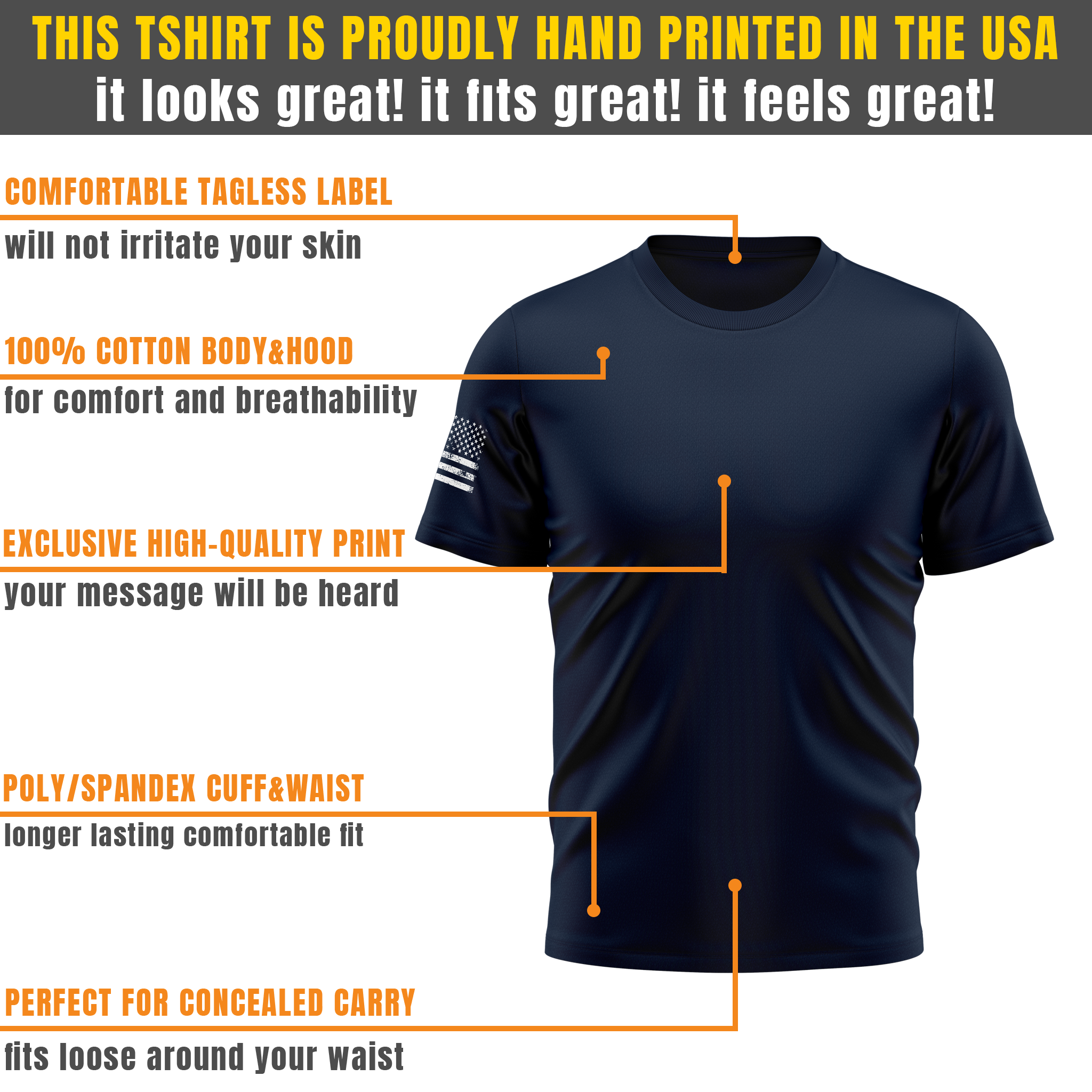 Alpha Freedom Navy Blue Short Sleeve T-Shirt – USA Flag Sleeve | 5-Pack