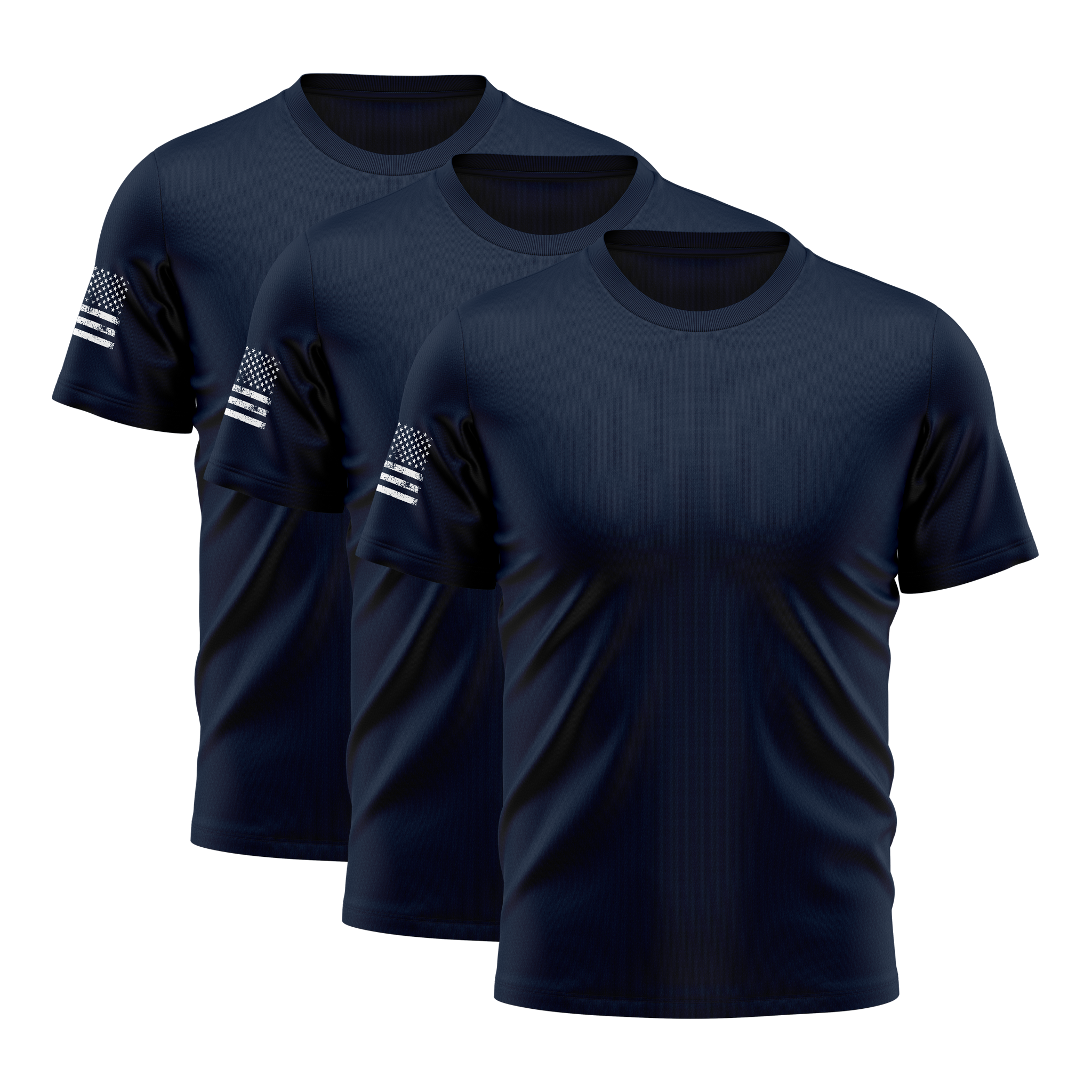 Alpha Freedom Navy Blue Short Sleeve T-Shirt – USA Flag Sleeve | 3-Pack