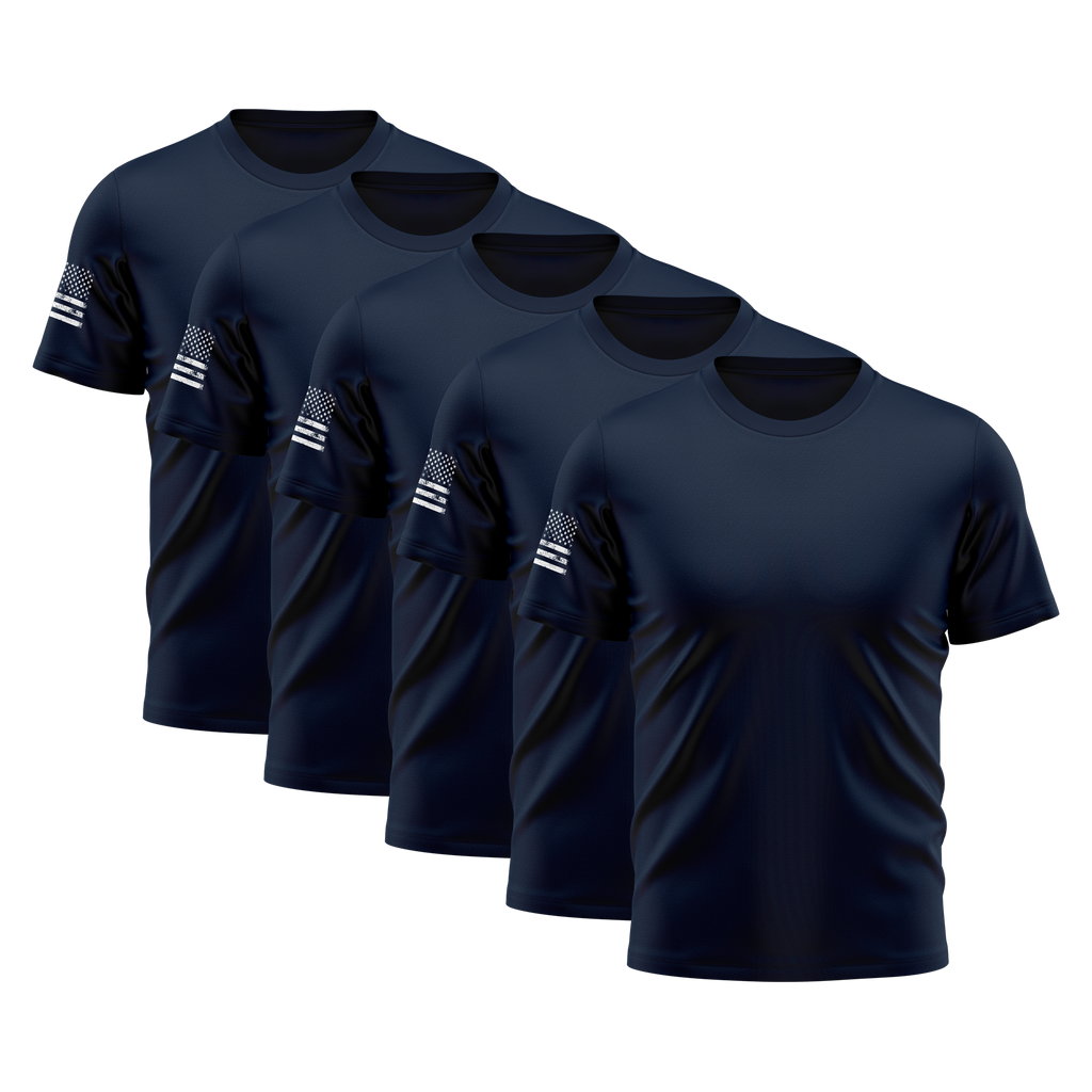 Alpha Freedom Navy Blue Short Sleeve T-Shirt – USA Flag Sleeve | 5-Pack