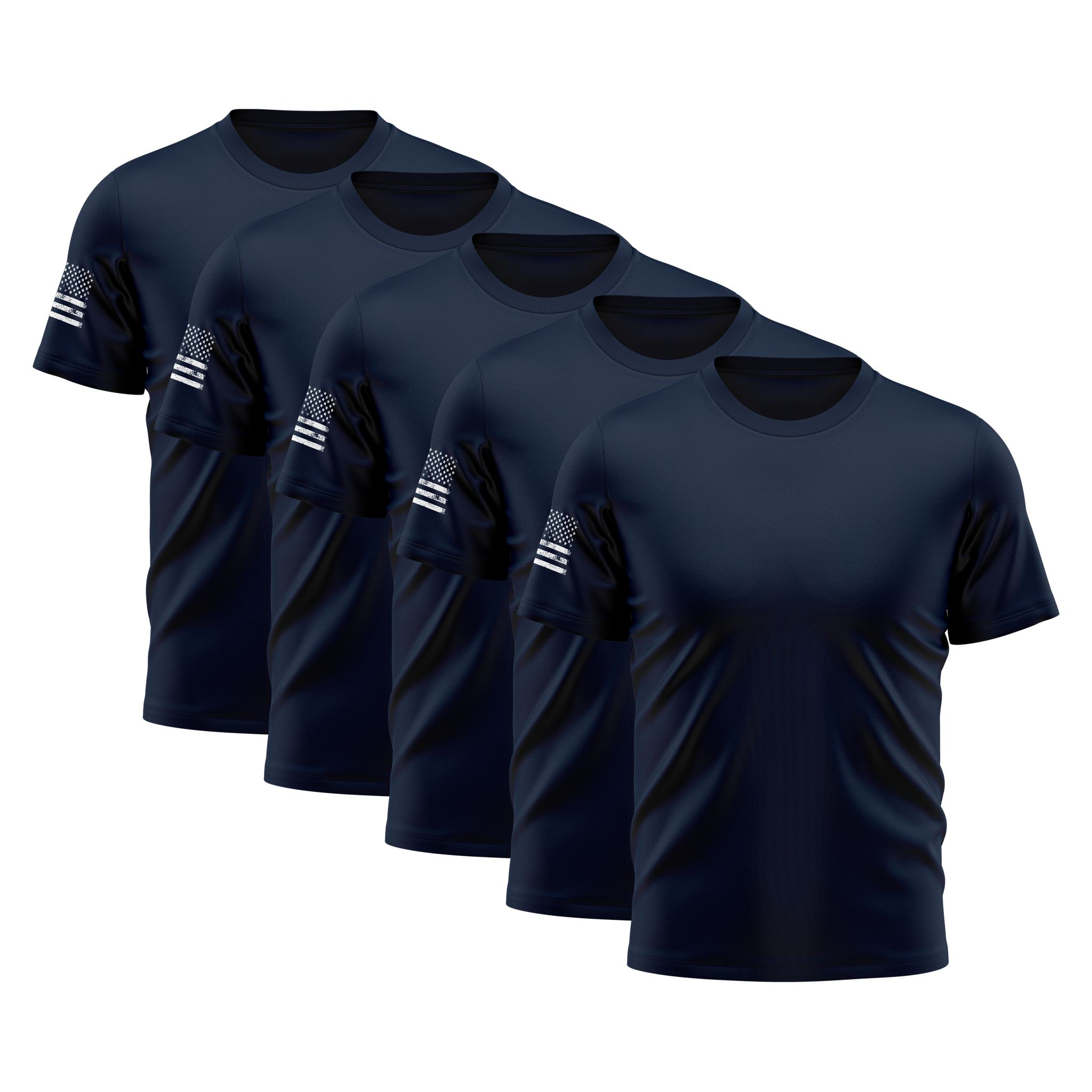 Alpha Freedom Navy Blue Short Sleeve T-Shirt – USA Flag Sleeve | 5-Pack