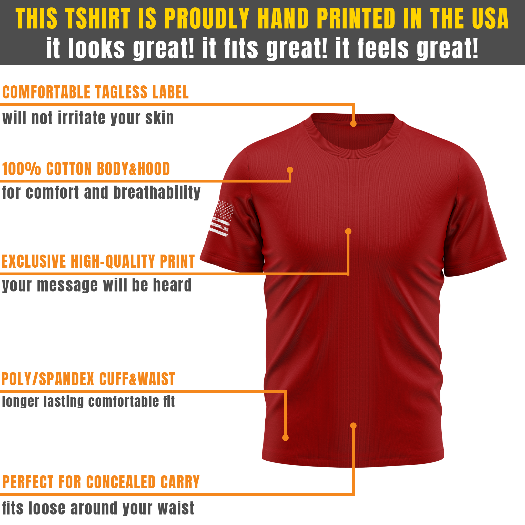 Alpha Freedom Red Short Sleeve T-Shirt – USA Flag Sleeve | 3-Pack