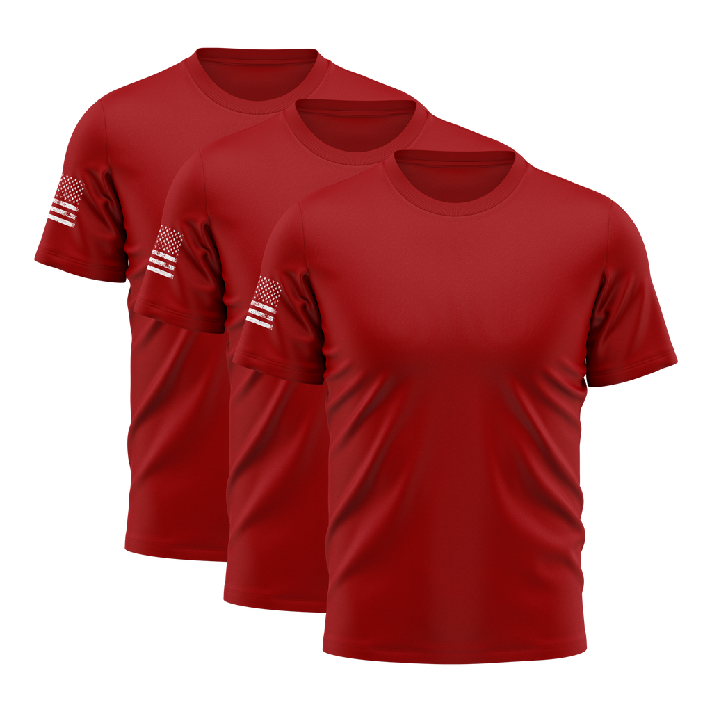 Alpha Freedom Red Short Sleeve T-Shirt – USA Flag Sleeve | 3-Pack