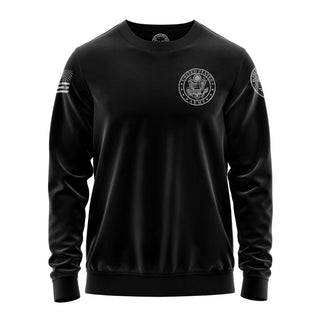 "Sweatshirt featuring 'United States Army Circular Logo' inspirational text and patriotic graphic design."