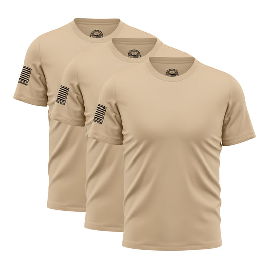 "ESSENTIALS" FLAG T-SHIRT SAND (3 PACK)